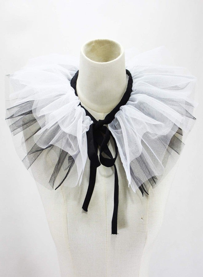 Zaagot Renaissance Tulle Ruffled Fake Collar Layered Black White Mesh Choker Neck Ruff Mesh - Image 2